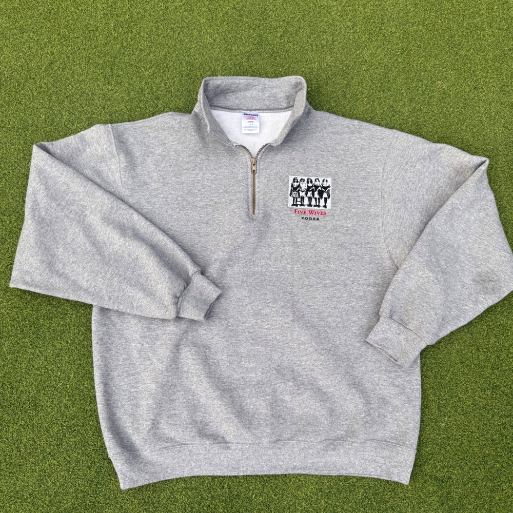Jerzees Super Sweats Five Wives Vodka 1/4 Zip Sweatshirt Large Gray